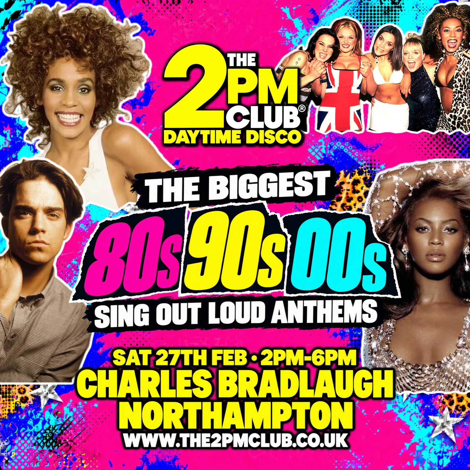 Official promotional artwork for THE 2PM CLUB Daytime Disco Northampton: 80s/90s/00s Sing Out Loud Anthems, Sat 27th Feb 2027